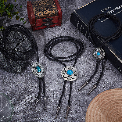 3Pcs 3 Styles Alloy Pave Resin Imitation Gemstone Flower Oval Pendant Bolo Tie Lariat Necklaces NJEW-CL0001-08-1
