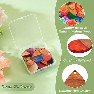 16Pcs 8 Colors Transparent Resin & Walnut Wood Pendants RESI-TA0002-66-1