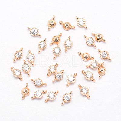 Real Light Gold Plated Brass Cubic Zirconia Flat Round Links KK-E672-015KCG-1