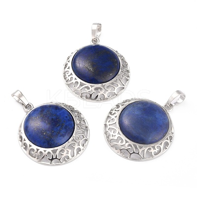 Natural Lapis Lazuli Pendants with Hollow Platinum Brass Findings G-P448-A14-P-1