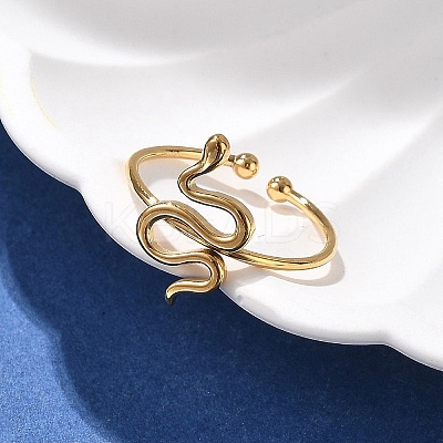 Snake 304 Stainless Steel Open Cuff Ring for Women LS-RJEW-M049-02G-1