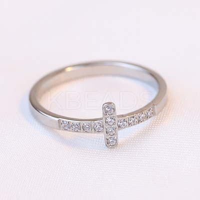 Cross Stainless Steel Micro Pave Clear Cubic Zirconia Finger Rings for Women FS-WG88B59-03-1