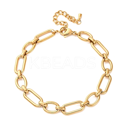 304 Stainless Steel Oval Link Chain Anklets AJEW-A057-12G-1