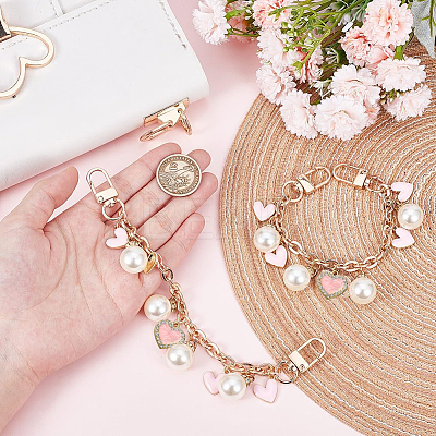 Heart Alloy Enamel & Resin Pearl Charm Zinc Alloy Cable Chain Purse Chains FIND-AB00070-1