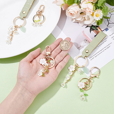 4Pcs 4 Styles Alloy Flower Keychains with Resin Lily of the Valley Pendant AJEW-NB0007-02-1