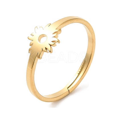 Ion Plating(IP) 304 Stainless Steel Flower Adjustable Ring for Women RJEW-M149-03G-1