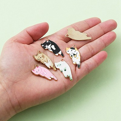 10Pcs 5 Style Printed Alloy Pendants ENAM-YW0003-61-1