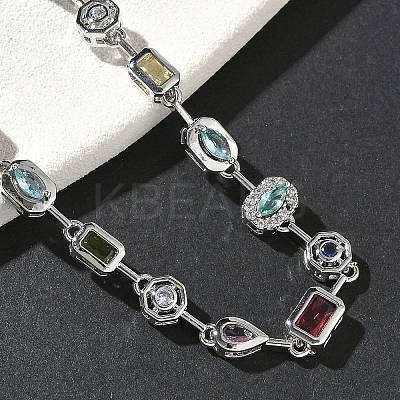 Brass Micro Pave Colorful Cubic Zirconia Link Chain Bracelets BJEW-G764-04P-1