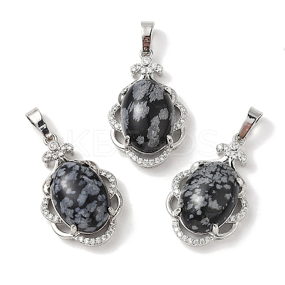 Natural Snowflake Obsidian Oval Pendants G-NH0025-15P-19-1