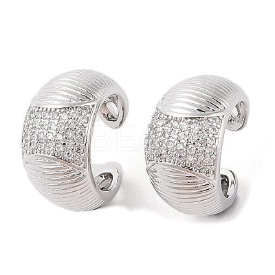 Rack Plating Brass Micro Pave Clear Cubic Zirconia Cuff Earrings for Women EJEW-G394-03P-1