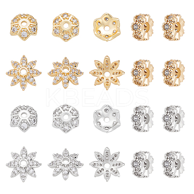 24Pcs 6 Styles Brass Clear Cubic Zirconia Spacer Beads KK-CA0003-63-1