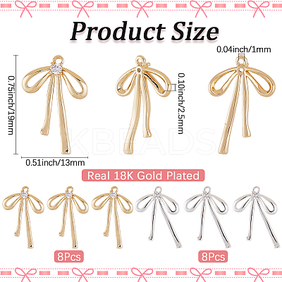 8 Pairs 2 Colors Brass Micro Pave Clear Cubic Zirconia Pendants KK-SC0006-24-1