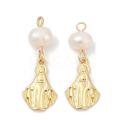 Natural Cultured Freshwater Pearl & Brass Pendants KK-U062-04G-1