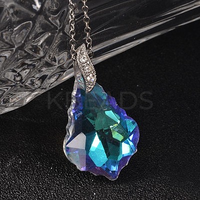 Teardrop AB Color Plated Electroplate Glass Pendant Necklaces NJEW-JN01492-1