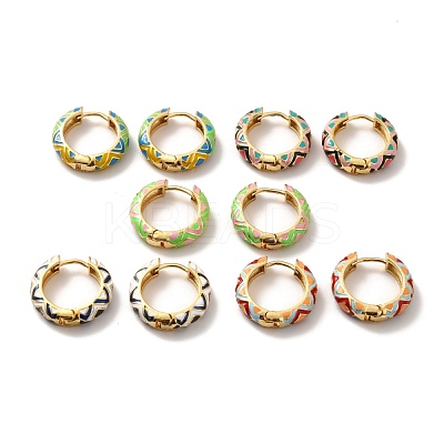 Enamel Rhombus Pattern Huggie Hoop Earrings EJEW-K093-02G-1