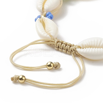 Natural Cowrie Shell & Glass Seed Flower Braided Bead Bracelets for Women BJEW-TA00206-1