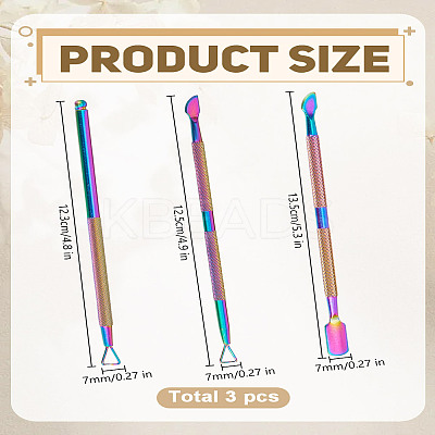 3Pcs 3 Style Double Head 430 Stainless Steel Cuticle Pusher MRMJ-LP0001-32-1