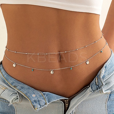 Alloy Double Layer Link Chain Tassel Belly Chains WG10755-14-1