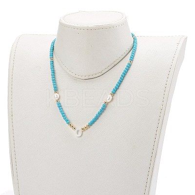 Natural Shell Initial Pendant Necklaces NJEW-JN03405-03-1