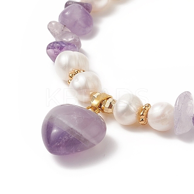 4Pcs 4 Style Natura Mixed Gemstone & Shell Beaded Bracelets Set with Heart Charms for Women BJEW-TA00242-1