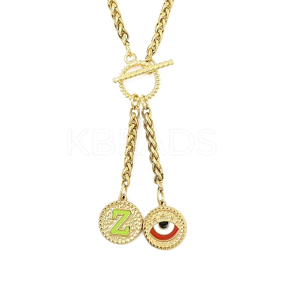 Ion Plating(IP) 304 Stainless Steel Green Yellow Enamel Letter & Eye Pendant Wheat Chain Necklaces STAS-Z102-01G-Z-1