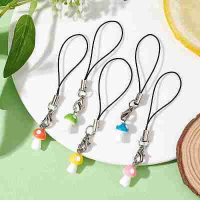 Opaque Resin Mushroom Mobile Straps HJEW-JM01506-1