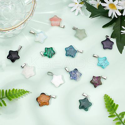 30Pcs 15 Colors Gemstone Pendants G-SC0001-38-1