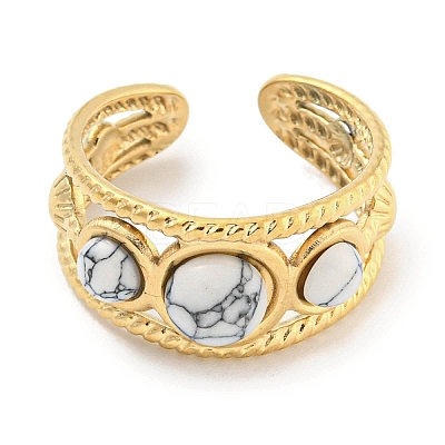 Ion Plating(IP) 304 Stainless Steel Synthetic Turquoise Cuff Rings G-Z056-06G-01-1