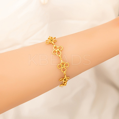 304 Stainless Steel Flower Link Chain Bracelets for Women STAS-H249-20G-1