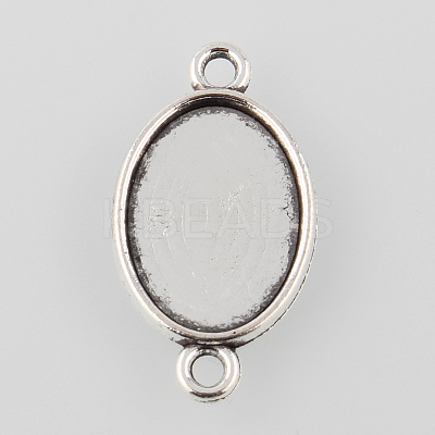 Antique Silver Tibetan Style Alloy Flat Oval Cabochon Connector Settings X-TIBE-M022-06AS-1