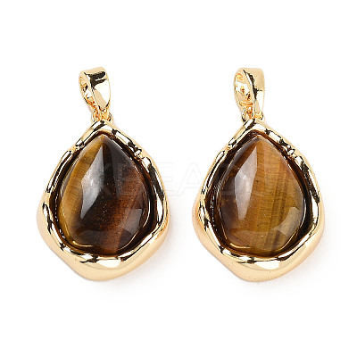 Natural Tiger Eye Teardrop Pendants KK-C051-59G-02-1