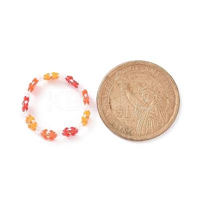 Glass Beaded Flower Wrap Stretch Finger Ring for Women RJEW-MZ00002-1