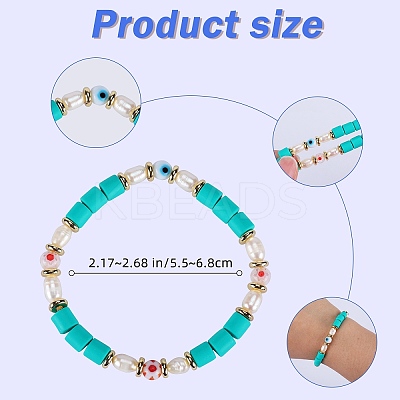 5Pcs 5 Style Handmade Polymer Clay Stretch & Brass Beaded & Alloy Link Chain Bracelets Set BJEW-SZ0001-66C-1