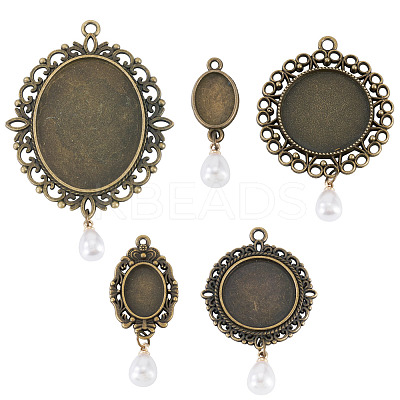 10Pcs 5 Style Alloy Pendant Cabochon Settings HJEW-TAC0119-1