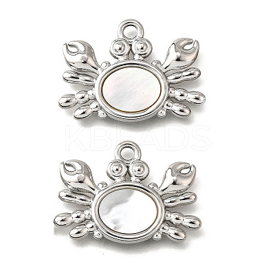 304 Stainless Steel Pave Natural White Shell Pendants STAS-C122-21A-02P-1