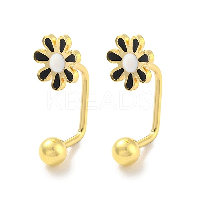 12 Pairs 6 Color 304 Stainless Steel Emanel Flower Curved Barbell Stud Earrings AJEW-C032-02G-1