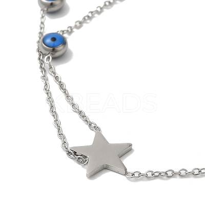 Stainless Steel Royal Blue Enamel Evil Eye & Star Ring Bracelets for Women BJEW-G719-05P-1