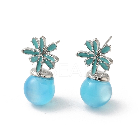 Flower Alloy Enamel & Resin Stud Earrings for Women EJEW-K282-04P-1