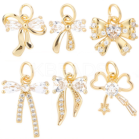18Pcs 6 Styles Rack Plating Brass Micro Pave Clear Cubic Zirconia Pendants KK-BBC0022-51-1