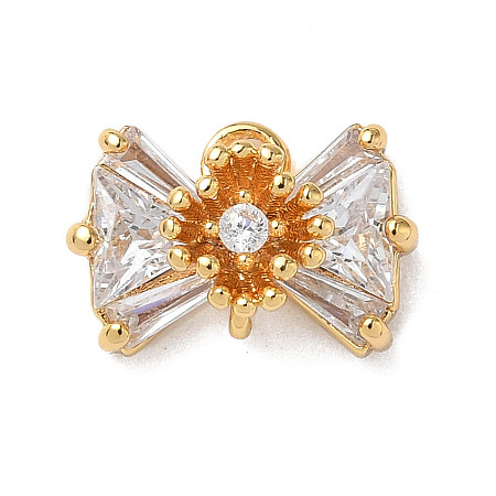Brass Pave Clear Cubic Zirconia Bowknot Links KK-D024-15G-1
