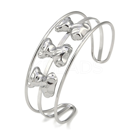 Non-Tarnish 304 Stainless Steel Wide Hollow Bowknot Open Cuff Bangles BJEW-Q348-04P-03-1