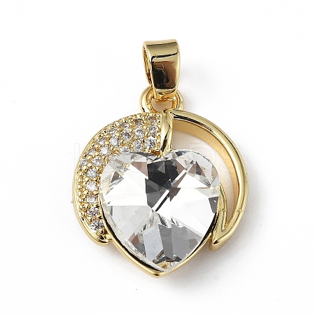 Real 18K Gold Plated Rack Plating Brass Micro Pave Clear Cubic Zirconia Pendants KK-C015-20G-06-1
