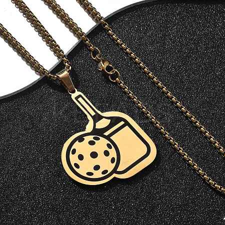 201 Stainless Steel Pickleball Paddle Pendant Box Chain Necklaces for Women Men NJEW-H050-02G-1