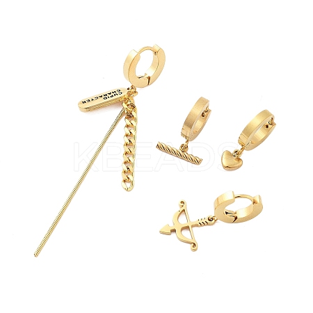 Ion Plating(IP) 304 Stainless Steel Dangle Hoop Earrings for Women EJEW-A114-04G-1