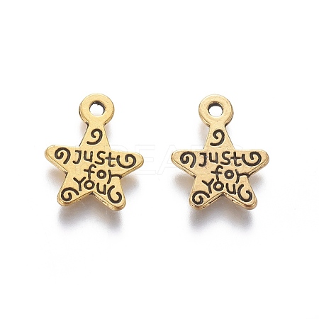 Gift Ideas for Men On Valentines Day Tibetan Style Alloy Star Carved Word Just for You Message Charms GLF1272Y-1