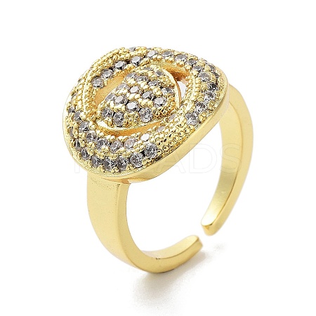 Brass with Cubic Zirconia Open Cuff Rings for Women RJEW-A035-17G-1