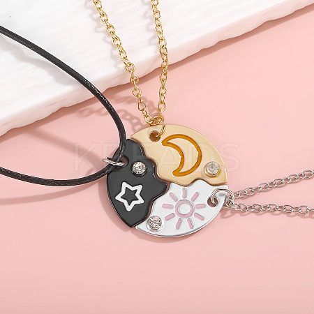 3Pcs Star & Moon & Sun Friendship Alloy Enamel Pendant Necklaces FS-WG4D9F6-01-1