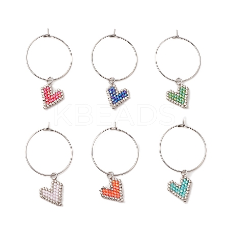 Glass Heart Wine Glass Charms AJEW-JO00191-1