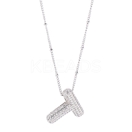 1Pc Brass Micro Pave Cubic Zirconia Letter Pendant Necklaces NJEW-LP0001-43T-P-1