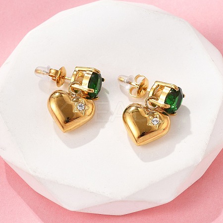Heart 304 Stainless Steel Micro Pave Cubic Zirconia Dangle Stud Earrings EJEW-V016-01G-03-1